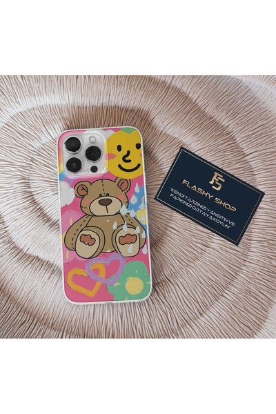 Flashy Shop Realme 5İ / 6İ Uyumlu Sulu Boya Ayıcık ve Kalp Çizim Tasarımlı Şe...
