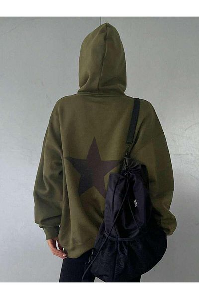 AFROGİYİM Φούτερ με κουκούλα με στάμπα Star Unisex Oversize