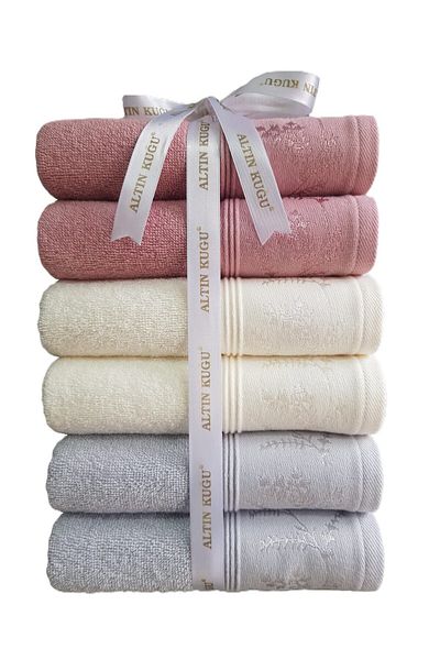 Özdilek Ditsy Towel 6 Pieces - Gray Cream Pink