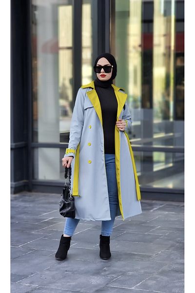 Esre Store 9981 - Double Color Hijab Trench Coat Blue