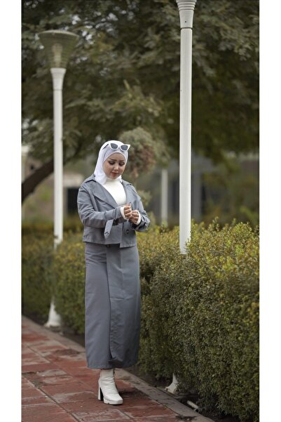 Esre Store 0142 - Tesettür Trençkot Gri