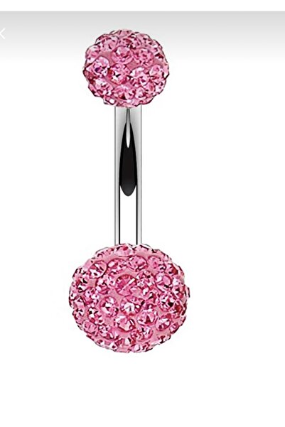 BY DİLEK ÇETİN ACCESSORY Cerrahi Çelik pembe swaroski taşlı şambala model göb...