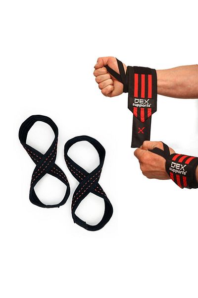 Dex Supports Lasting Energy Wrist Wraps + 8 Loop Lifting Straps Set of 2