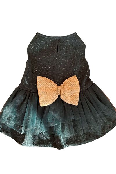Bi Dolap Ponçik New Year Dress Green Glitter Floral Ribbon Detailed Stylish Cat Dog Outfit & Dress
