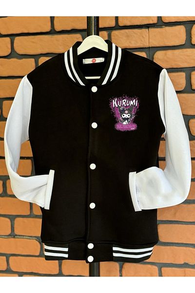 MECH BUTİK Kuromi Smile Printed Black College Coat College Jacket
