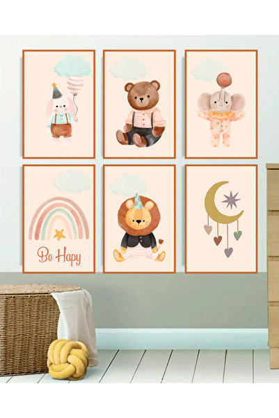Kapbirhediye Bebek/çocuk Odası %100 Mdf Özel Tasarım Duvar Tablo Seti 6 Parça...