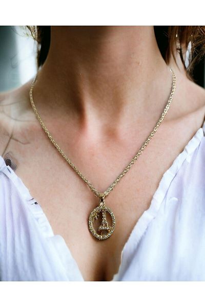 Mixperi Zircon Stone Eiffel Tower Model Necklace Eiffel Patterned Necklace
