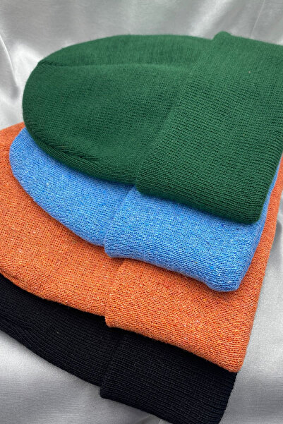 KISCHE Unisex Plain Basic Folded Winter Native 4-Piece Beanie Set