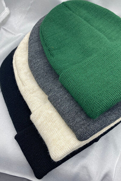 KISCHE Unisex Plain Basic Folded Winter Native 4-Piece Beanie Set