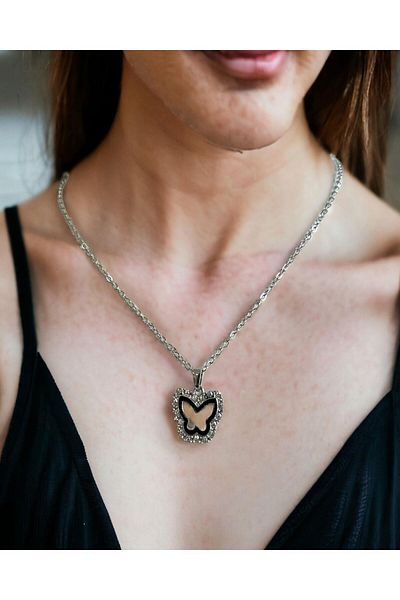 Mixperi Zircon Stone White Chain Butterfly Necklace Butterfly Patterned Necklace