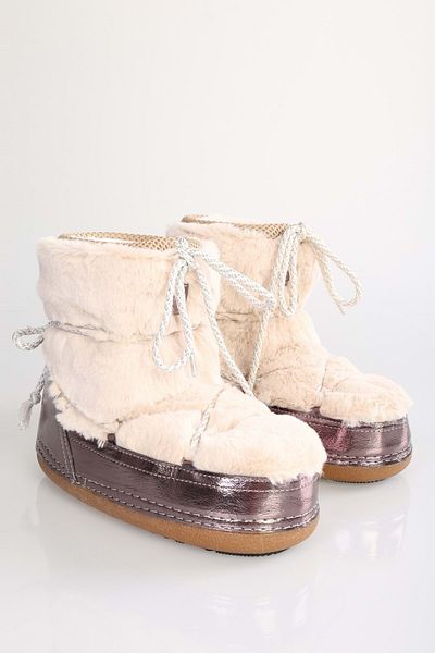 Shoeberry Beigefarbene, pelzige Snowie-Schneestiefel mit dicker Sohle für Damen