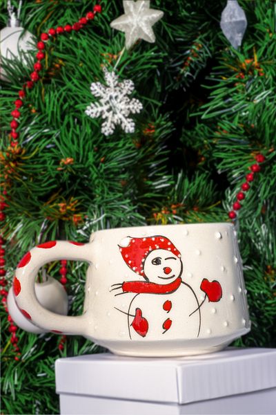İNA PAZARLAMA Ceramic Christmas Cup - Handmade, Snowman
