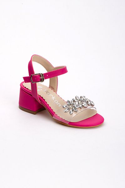 Sare Çocuk Giyim Pantofi pentru copii din satin fucsia cu toc strălucitor