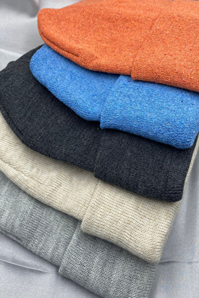 KISCHE Unisex Plain Basic Folded Winter Native 5-Piece Beanie Set