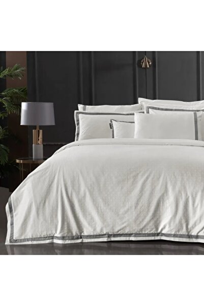 Sarev طقم غطاء لحاف أبيض مزدوج من الساتان ساروف