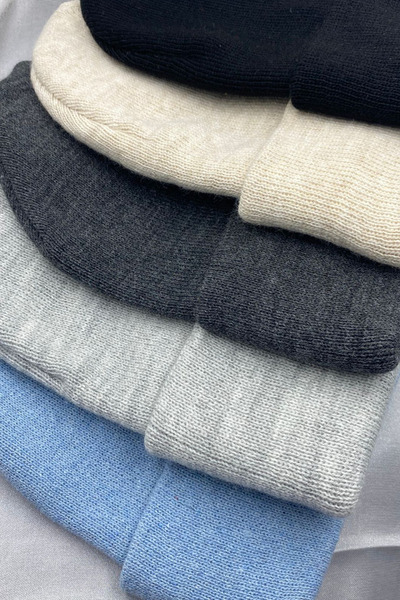 KISCHE Unisex Plain Basic Folded Winter Native 5-Piece Beanie Set