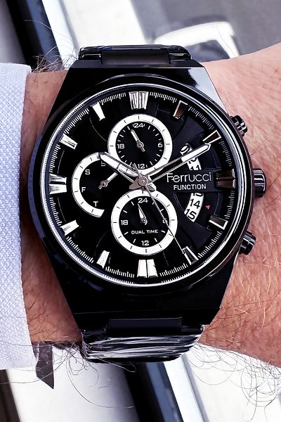 Ferrucci Function Men's Wristwatch 3 Atm Waterproof Black Color Steel Cord + Bracelet Gift Wlg69
