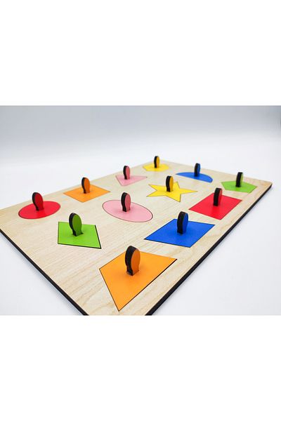 İCONS Wooden Puzzle, Geometric Shapes Puzzle, Colorful Puzzle