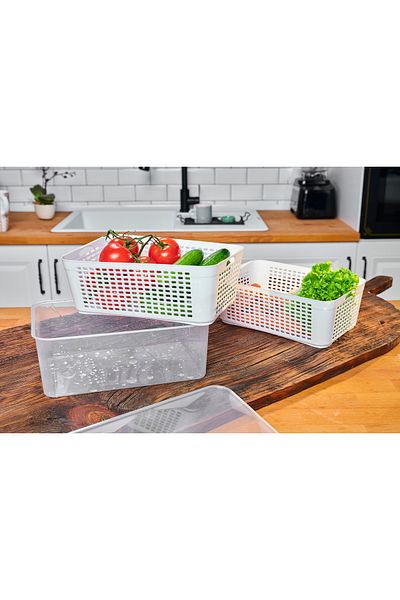 Codemfire Organizer with Strainer, Refrigerator Organizer and Fresh Produce Storage Container, SET OF 4 5 LT