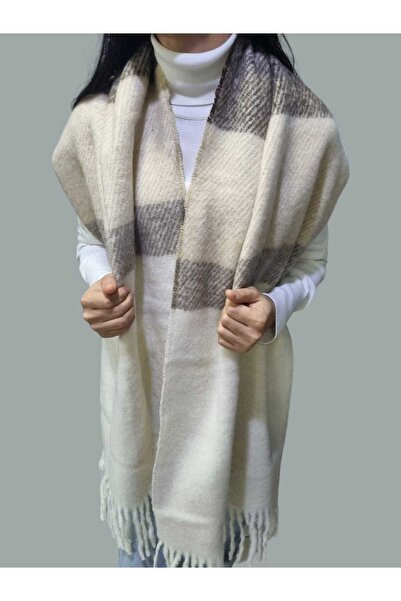 Trenderrs Γυναικείο φουλάρι ώμου με μαλακό μαλλί με φούντα καρό