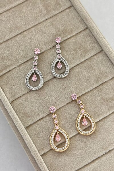 MyladyAccessoriess Özel Seri Pembe Damla Taş Ve Zirkon Taş Detaylı Sallantılı...
