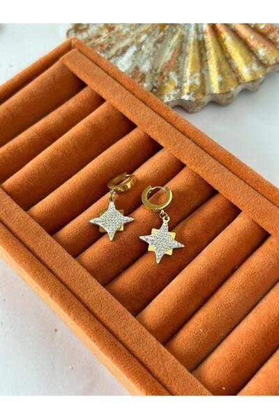 MyladyAccessoriess Zirkon Taş Detaylı Yıldız Çelik Küpe