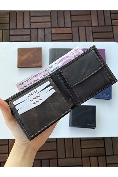 DERKON 100% Genuine Crazy Leather Morry Model Wallet Brown