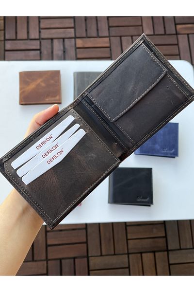 DERKON 100% Genuine Crazy Leather Morry Model Wallet Brown