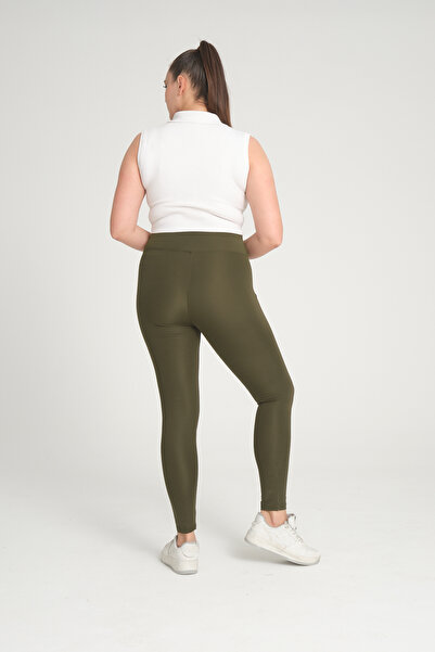 BANEGA Curve Plus Size Πλεκτό Χειμερινό Χακί Κολάν από Fleece