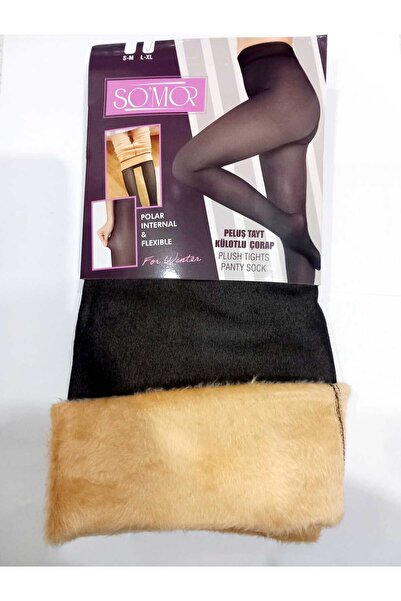 Nisa Somor Ten Görünümlü İçi Polarlı Peluş Tayt Külotlu Çorap Siyah
