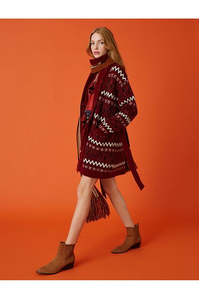 Koton Long Knitted Cardigan Belted