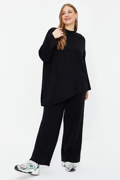 Trendyol Curve Plus Size Black Bottom-Top Set - Stand Collar, Single Plate TBBAW24CP00013