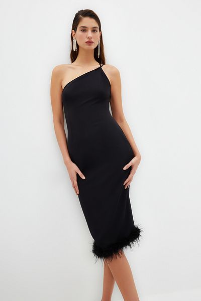 Trendyol Collection Tkané stylové černé večerní šaty Autrişli - TPRSS23EL00254