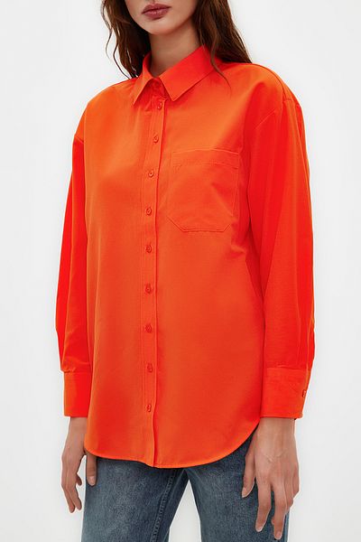 Trendyol Collection Dark Orange Single Pocket Boyfriend Woven Cotton Shirt TWOAW20GO0115