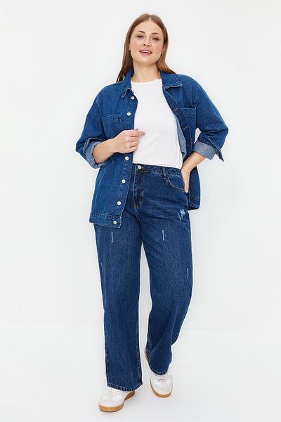 Trendyol Curve Blugi albastru închis cu talie înaltă cu croială largă TBBAW24CJ00069
