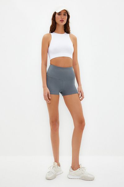 Trendyol Collection Anthrazit Restorer Taillenreflektor Bedruckte Strick-Sport-Extra-Shorts/Kurze Leggings THMSS23TY00019