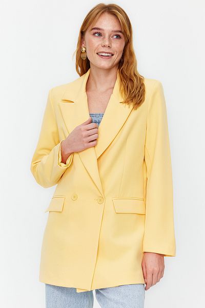Trendyol Collection Hellorangefarbener, regelmäßig gefütterter, gewebter Zweireiher-Blazer TWOSS20CE0059