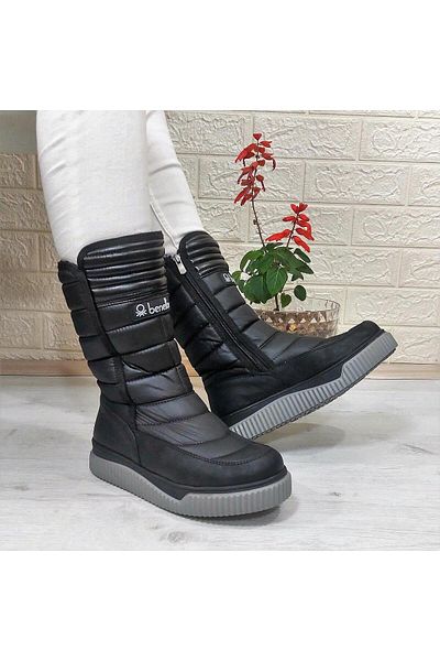 Benetton 50027 Μαύρες αντιολισθητικές μπότες χιονιού με γούνα στο εσωτερικό και φερμουάρ