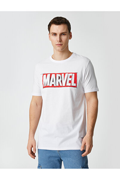Koton Marvel T-Shirt mit lizenziertem, bedrucktem Rundhalsausschnitt