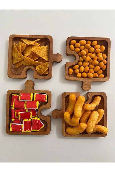 HBS Art Design HBS ART DESIGN Wooden 4-Piece 30 cm Snack Bowl