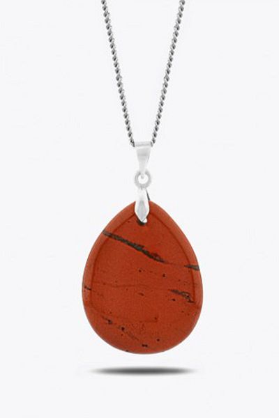 Tesbih Atölyesi Certified Drop Model Real Red Jasper Stone Necklace - Silver Apparatus