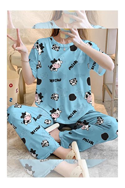 PEMBİŞ HOMEWEAR Σετ πιτζάμες με κοντό μανίκι Cow Milk Supersoft Basic Μονό Τζ...