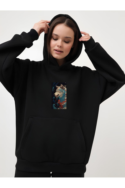 Edizen سويت شيرت للجنسين من القطن بنسبة 100% باللون الرمادي وولف