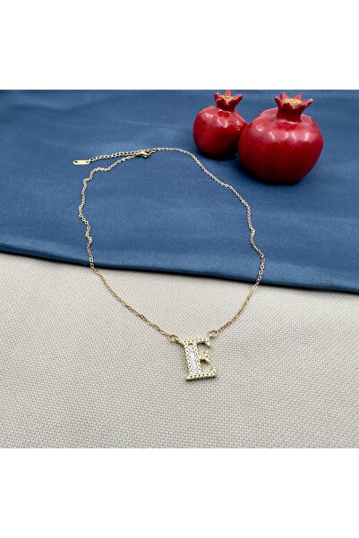 Opia Takı & Aksesuar Kadın Çelik Zirkon Taşlı Harf Gold Zincir Kolye