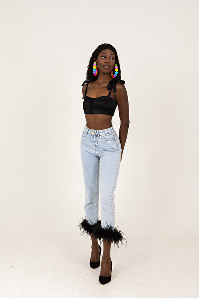 Ceylin Ceylan Siyah Tüylü Kot Pantolon