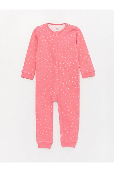 LC Waikiki Lcw Baby Crew Neck Zippered Patterned Baby Girl Jumpsuit