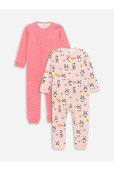 LC Waikiki Lcw Baby Crew Neck Zippered Patterned Baby Girl Jumpsuit