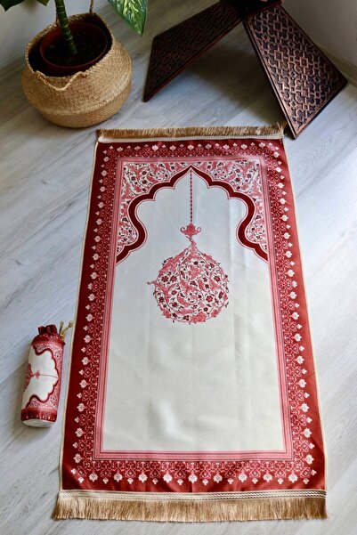 Bilenler Mihrab Pattern Silk Texture Pouch Rug Rug S1029 Culoare Roșu