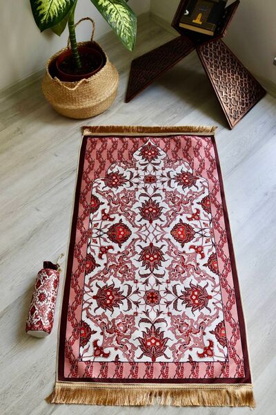 Bilenler Taşınabilir İpek Dokulu Keseli Seccade S1031 Pembe Renk