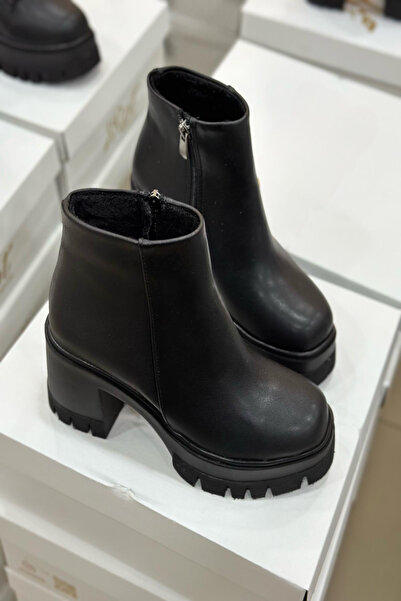 Rainon Store Poti Black Leather Zippered Women's Boots